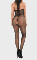 High Neck Lace Fishnet Bodystocking