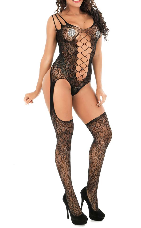 Fishnet and Corset Front Suspender Bodystocking