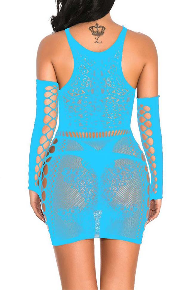 Lace Nylon Dress with Fingerless Net Gloves