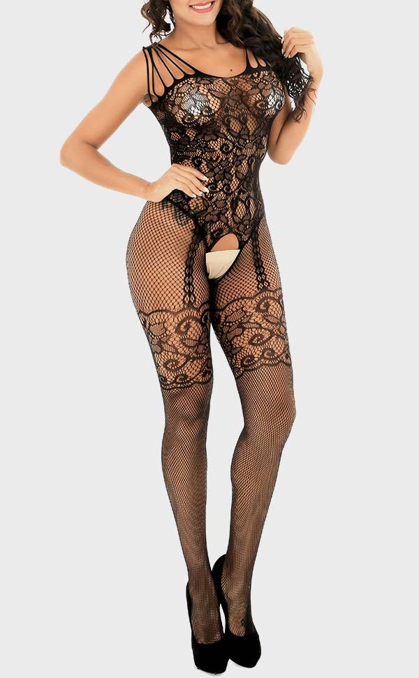 Fishnet and Lace Crotchless Bodystocking