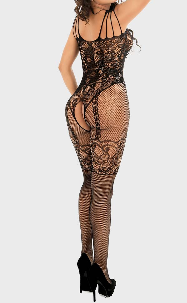 Fishnet and Lace Crotchless Bodystocking