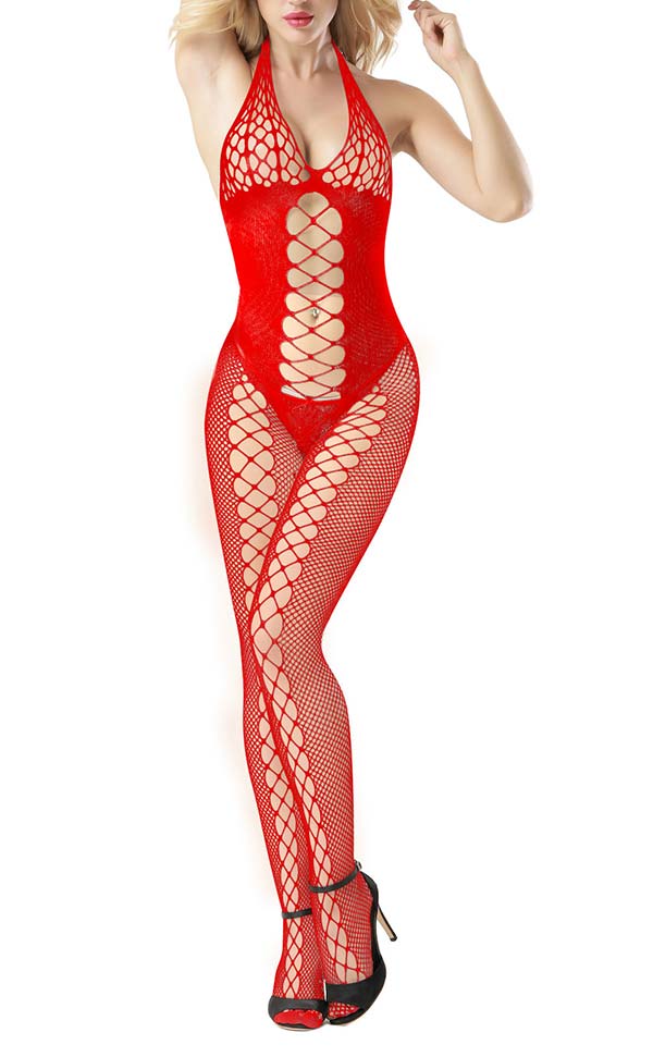 Halter Deep Neck Fishnet Bodystockings