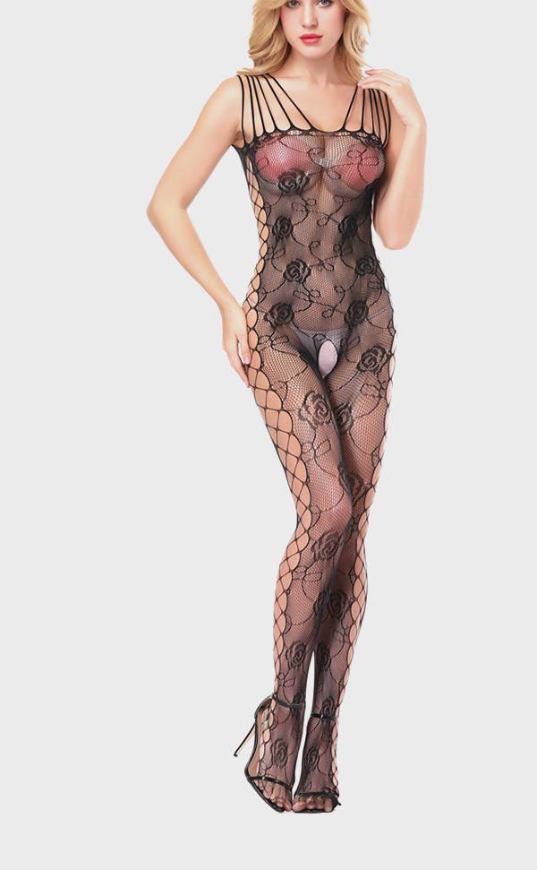 Large Size Rose Lace Fishnet Bodystocking