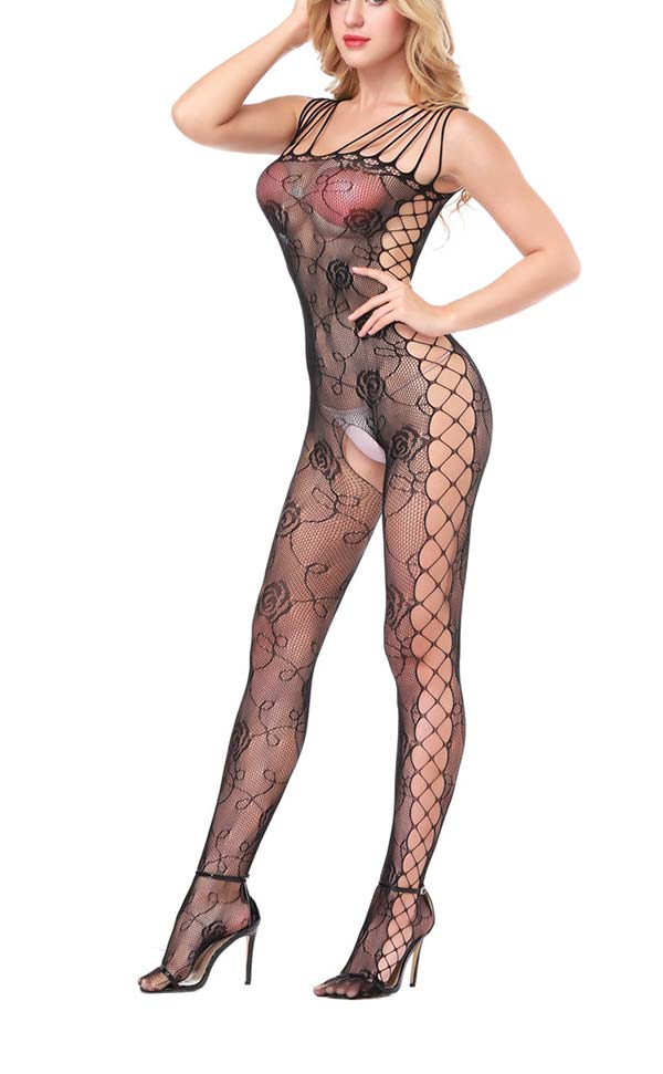 Large Size Rose Lace Fishnet Bodystocking