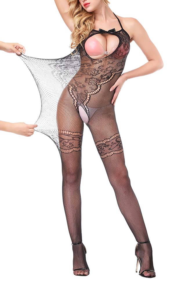 Bow-knot Details Fishnet Bodystockings