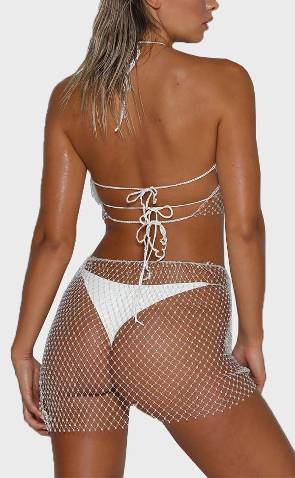 Rhinestone Fishnet Dress Sets