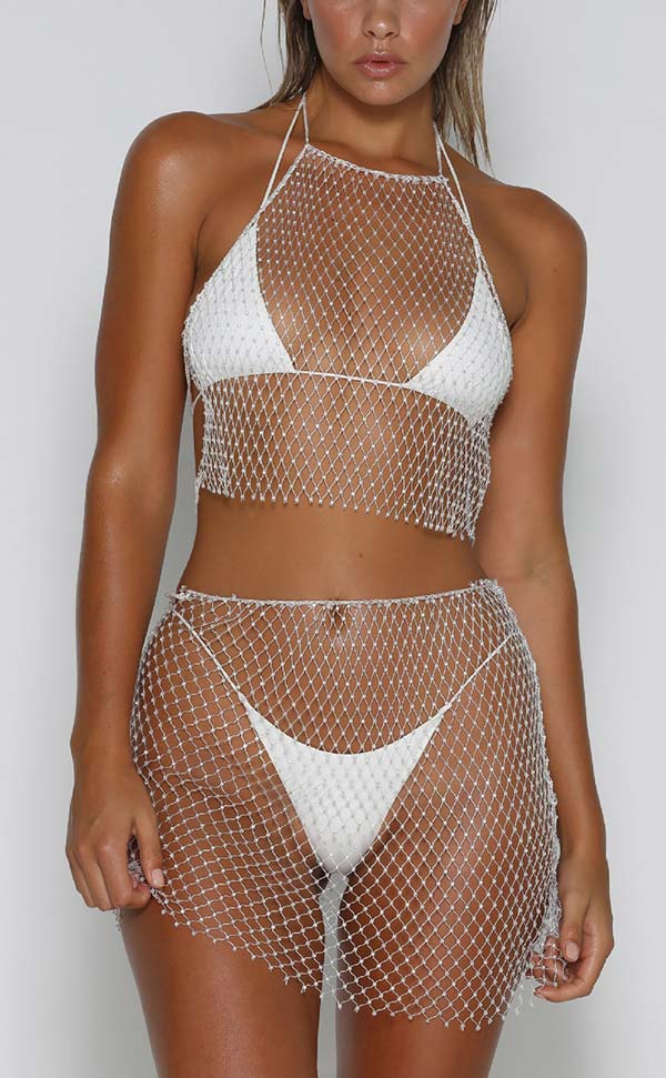 Rhinestone Fishnet Dress Sets