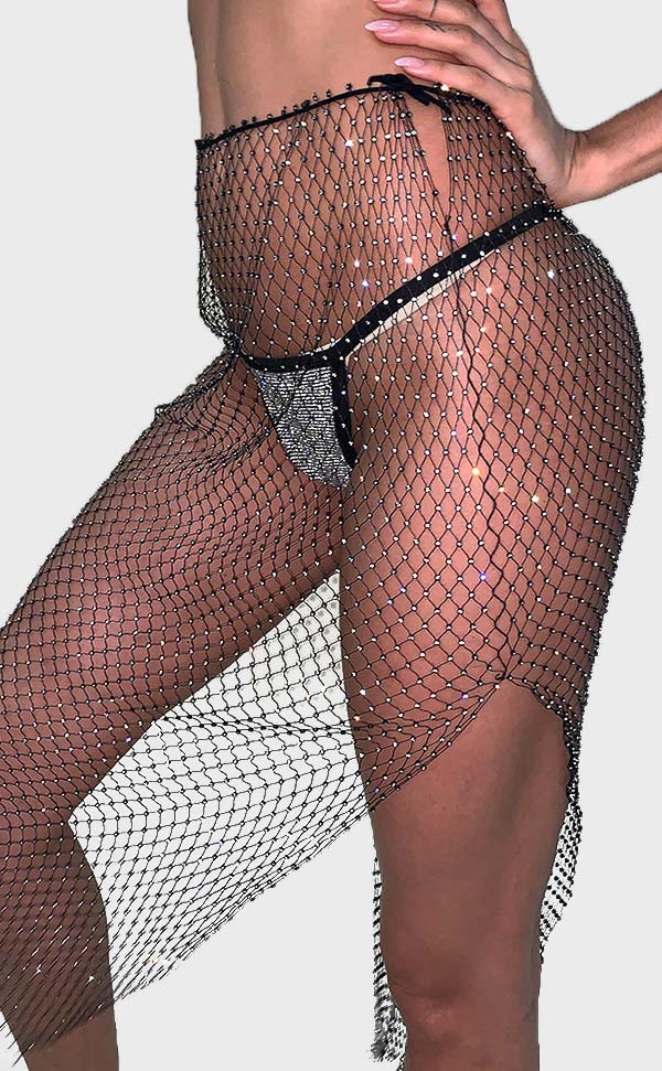 Rhinestone Fishnet Skirt