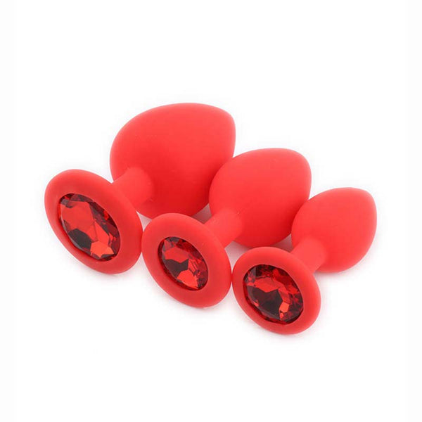 Jeweled Silicone Butt Plug, 3 Piece Set