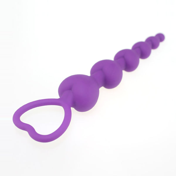 Large Purple Heart Shaped Anal Beads with a Pull Ring