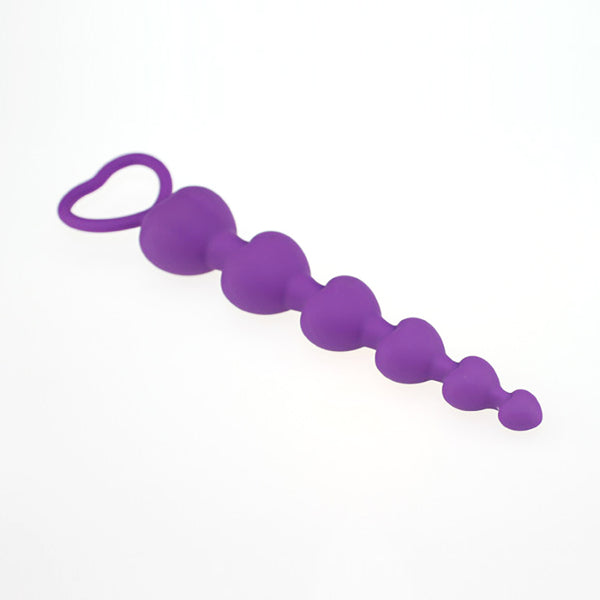 Large Purple Heart Shaped Anal Beads with a Pull Ring