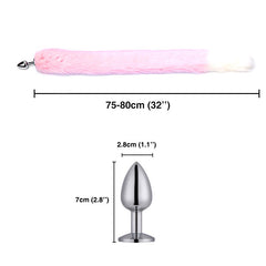 32" Pink Handle with White Fox Tail Butt Plug