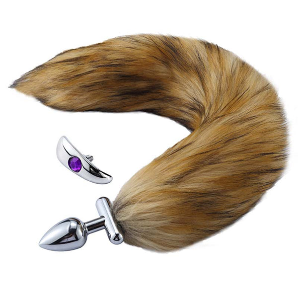 16” Screwed Brown Fox Tail Metal Butt Plug