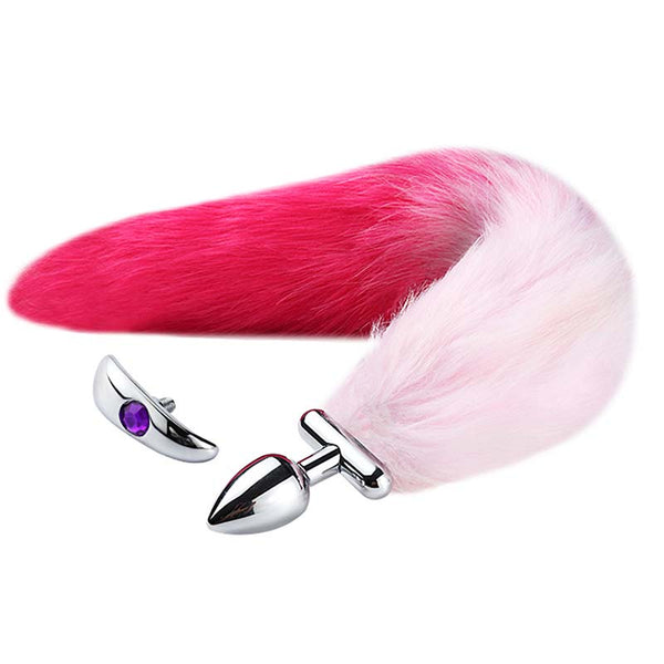 16” Screwed Pink with Red Fox Tail Metal Butt Plug