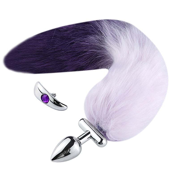 16” Screwed Purple Fox Tail Metal Butt Plug