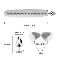 16” White Fox Tail Butt Plug with Cat Ear