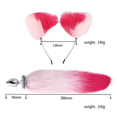 16” Pink with Red Fox Tail Butt Plug with Cat Ear