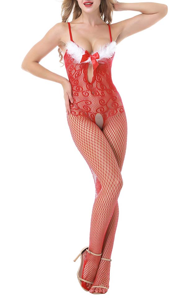 Christmas Sling Fishnet Crotchless Bodystockings