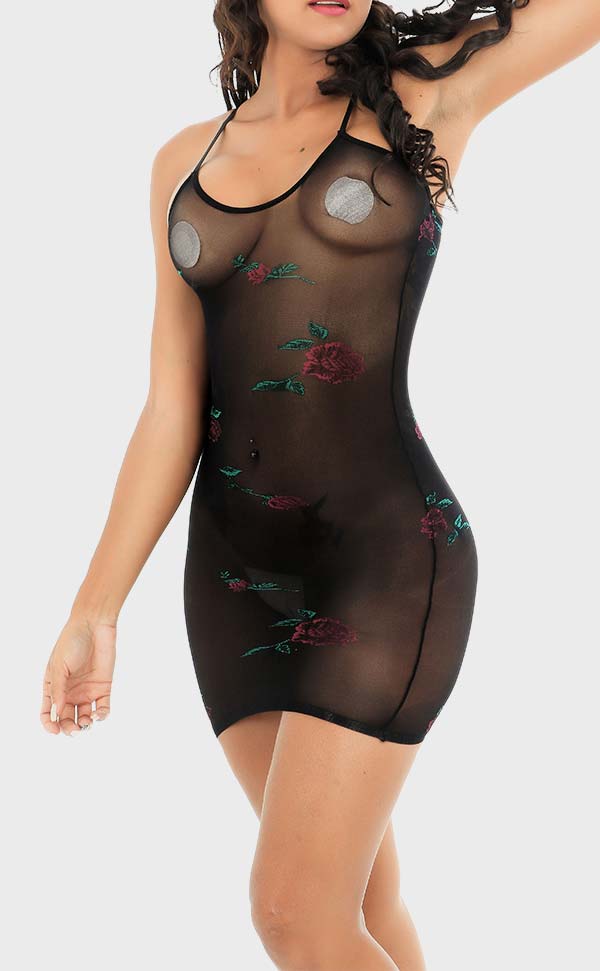 Jacquard Rose Sheer Mini Dress