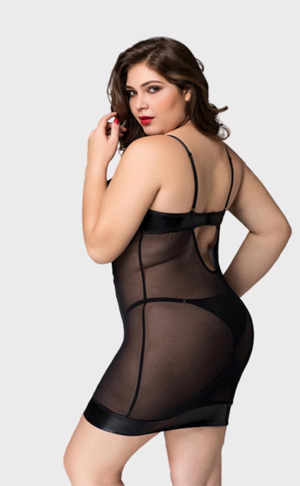 Plus Size Black Sheer Mesh Chemise