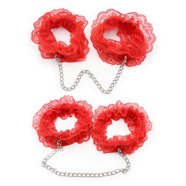 Lace Wrist and Ankle Restraint Sets-Red