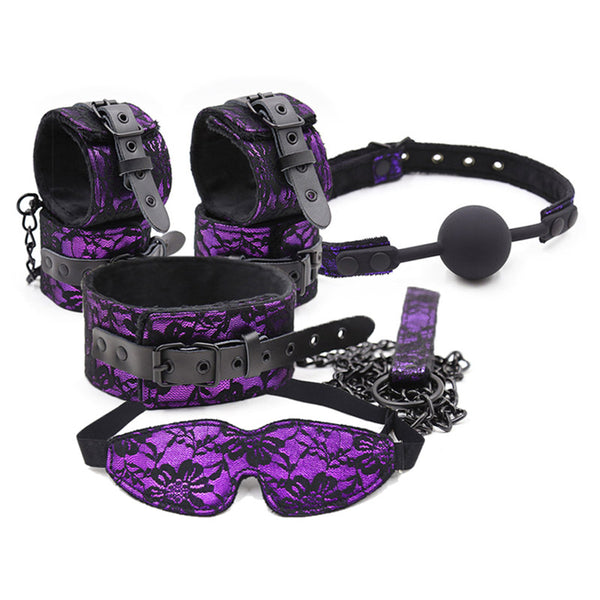 5Pcs Bondage Boutique Lace Restraint Kit- Purple