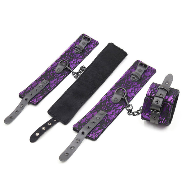 5Pcs Bondage Boutique Lace Restraint Kit- Purple