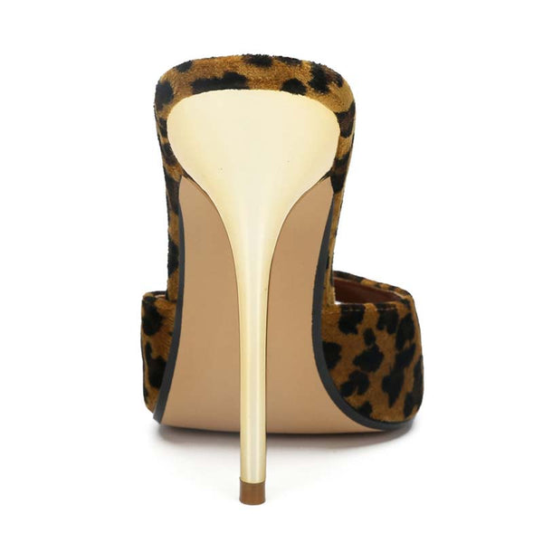 Peep-Toe Leopard Print Mules Slides