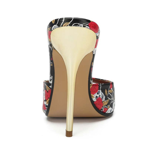 Skull Peep-Toe Mules Stiletto Slides