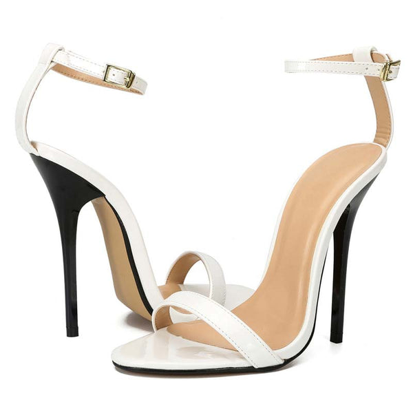 Patent-Leather Open Toe Ankle Strap Stilettos