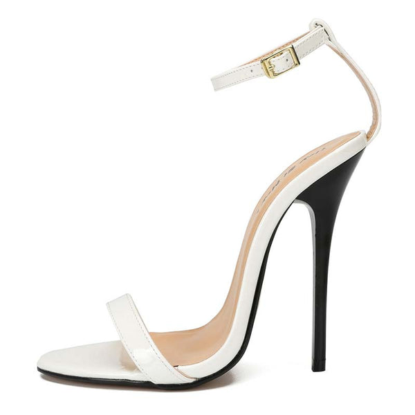 Patent-Leather Open Toe Ankle Strap Stilettos