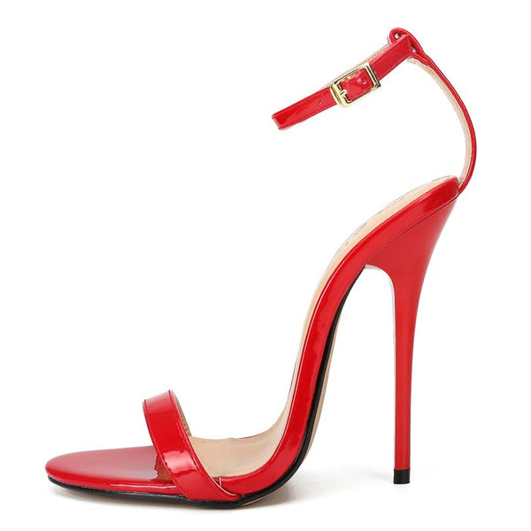 Patent-Leather Open Toe Ankle Strap Stilettos