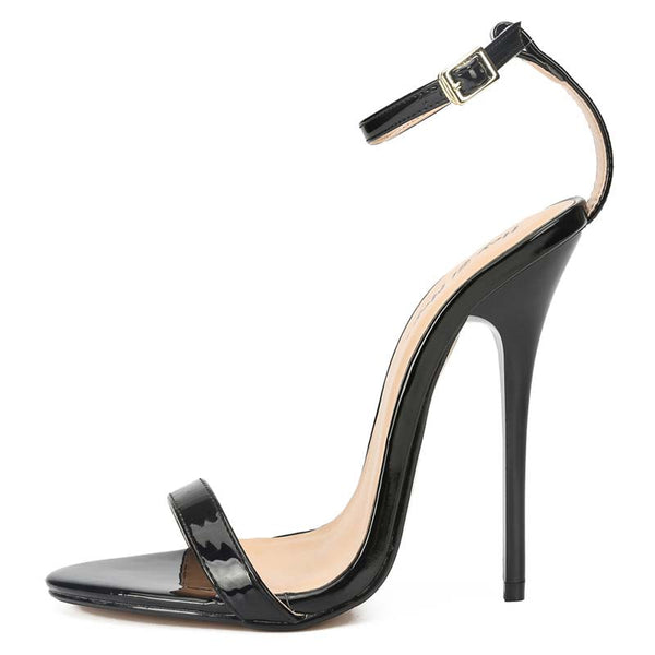 Patent-Leather Open Toe Ankle Strap Stilettos