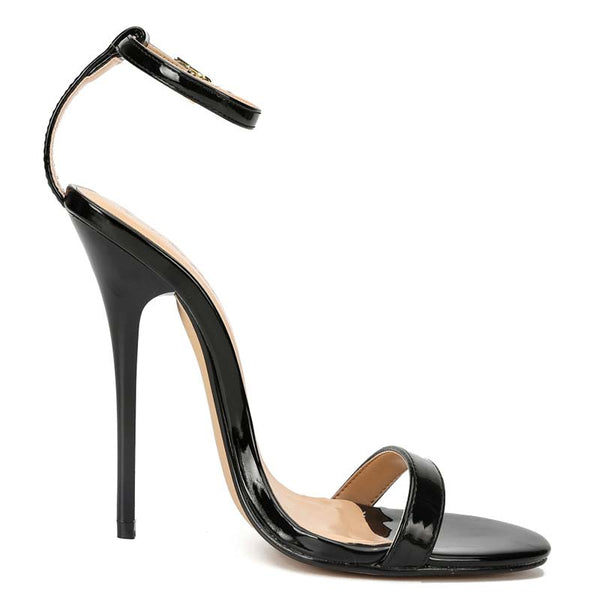 Patent-Leather Open Toe Ankle Strap Stilettos