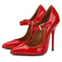 Patent-Leather Pointed-Toe Straps Pumps