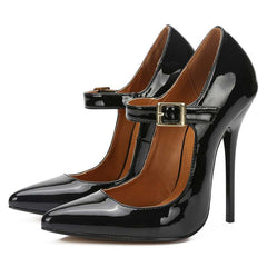 Patent-Leather Pointed-Toe Straps Pumps