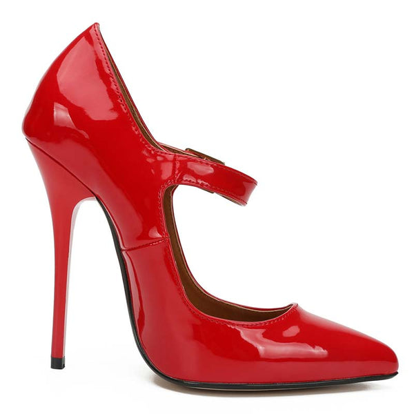 Patent-Leather Pointed-Toe Straps Pumps