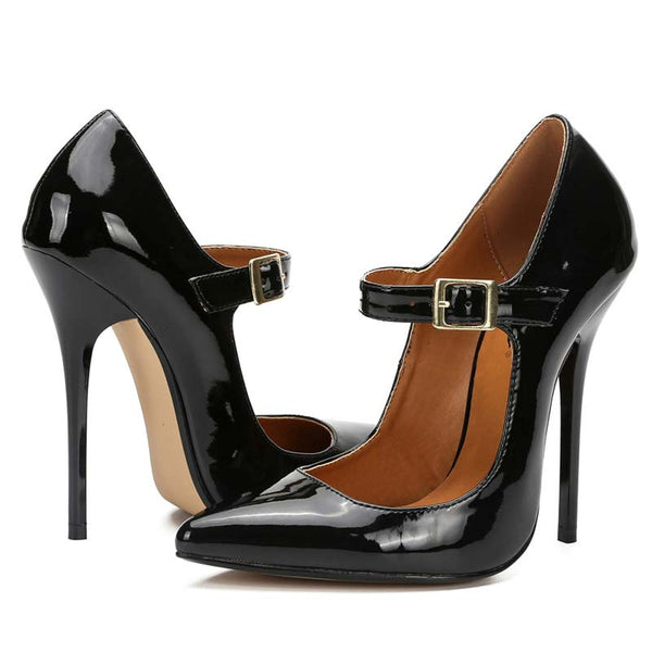 Patent-Leather Pointed-Toe Straps Pumps