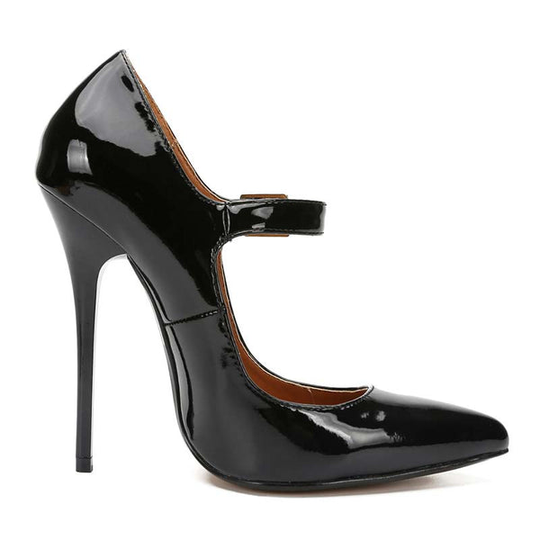 Patent-Leather Pointed-Toe Straps Pumps