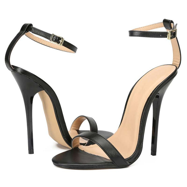 Matte Open Toe Ankle Strap Stilettos