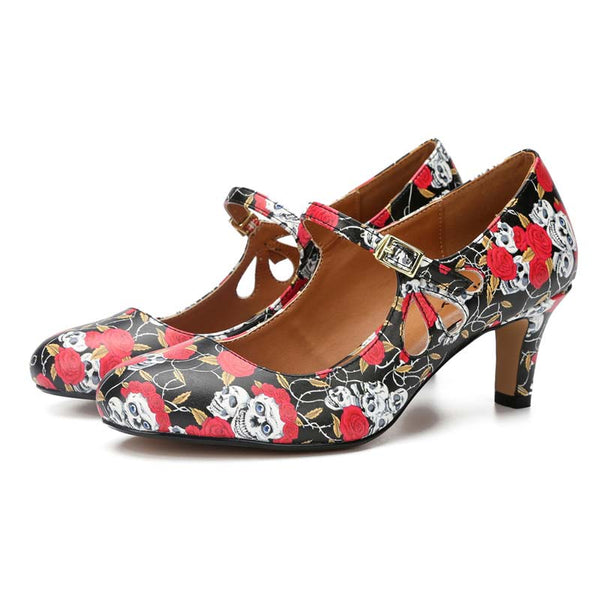 Skull Low Heel Maryjane Shoes