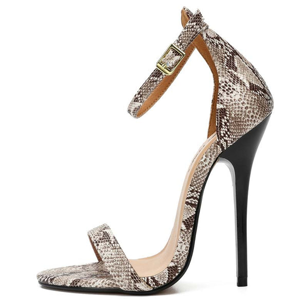 Snake Pattern Open Toe Back Ankle Strap Sandals