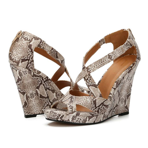 Snake Pattern Peep Toe Wedges Sandals