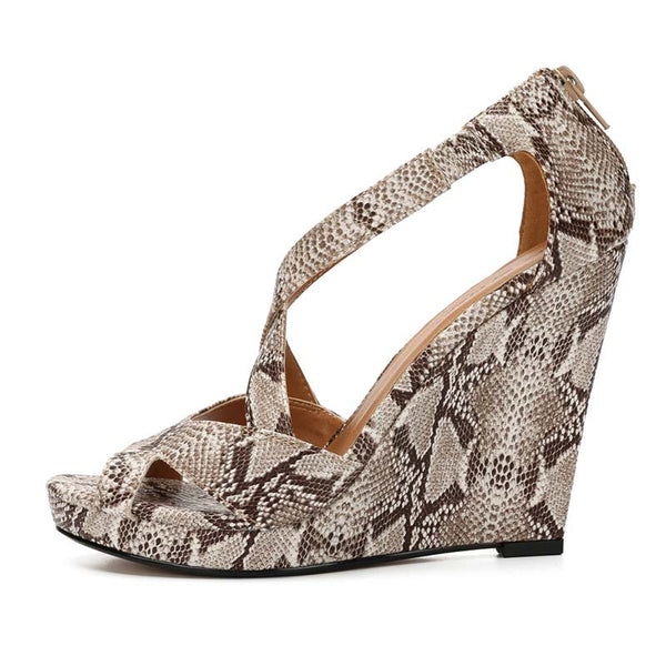 Snake Pattern Peep Toe Wedges Sandals