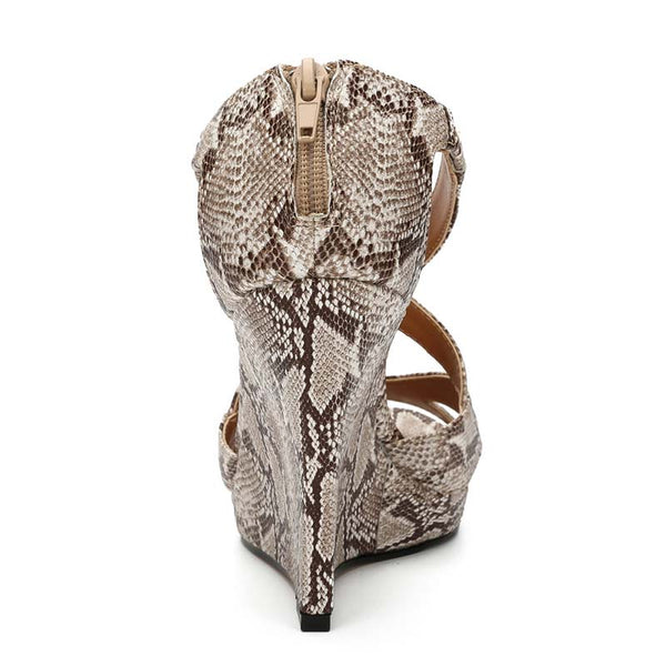 Snake Pattern Peep Toe Wedges Sandals