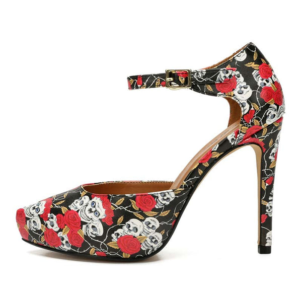 Skull Ankle Straps Platform Stilettos