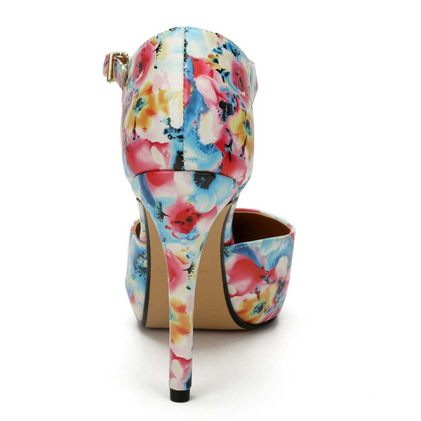 Floral Ankle Straps Platform Stilettos