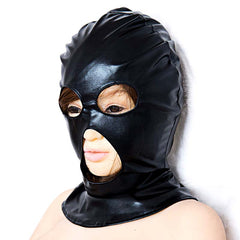 Wet Leather 3-Hole Bondage Hood