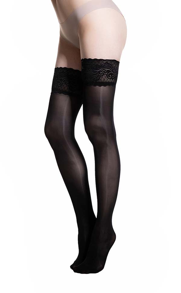 Lace Top Shiny Thigh High Stockings