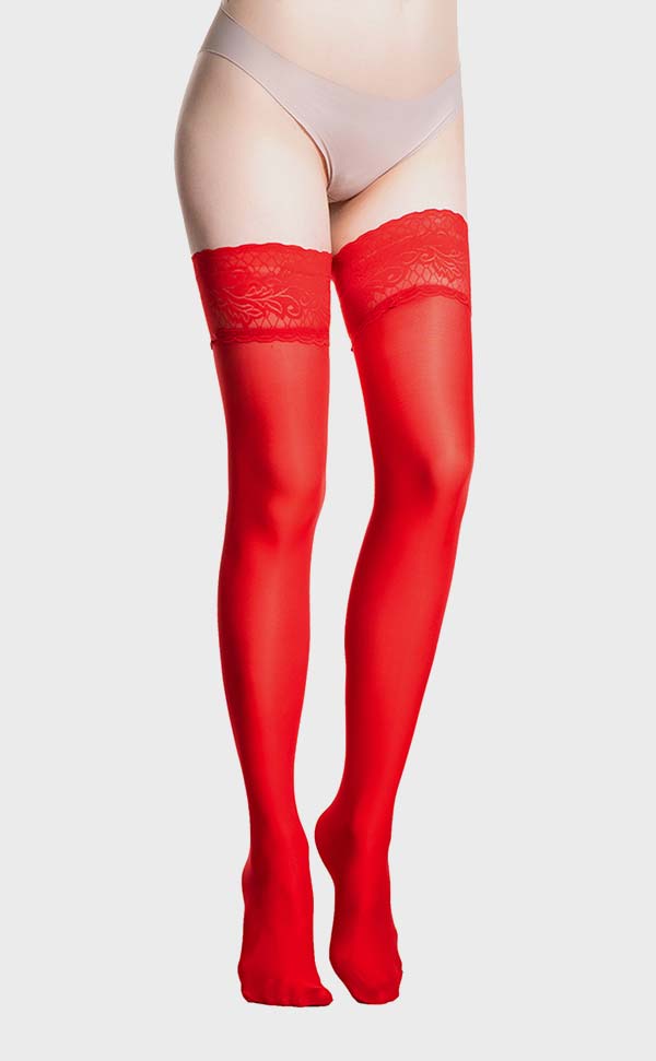 Lace Top Satin Thigh High Stockings